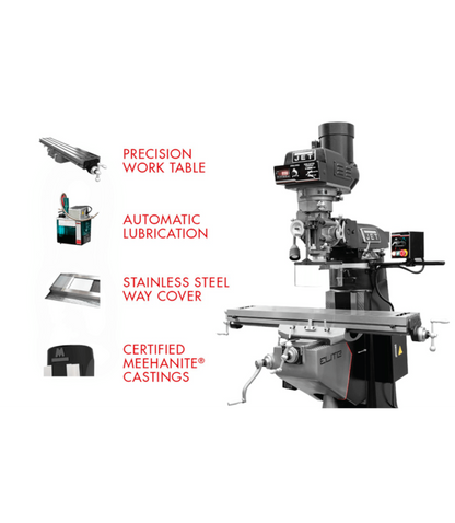JET Elite ETM-949 Mill with 2-Axis Newall DP700 DRO and X-Axis JET Powerfeed - JT9-894152