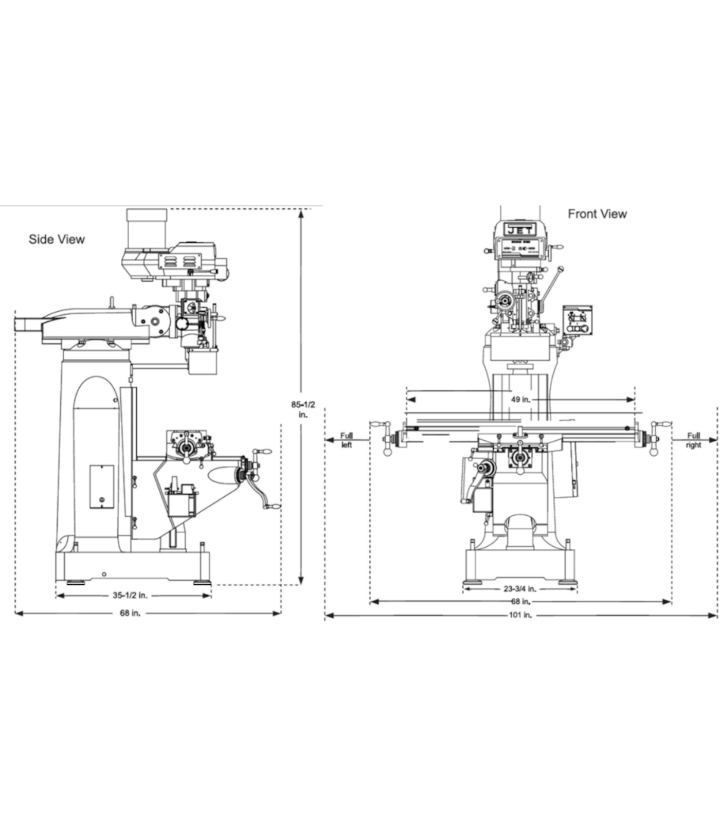 JET Elite EVS-949 Mill with 3-Axis Newall DP700 (Knee) DRO - JT9-894365