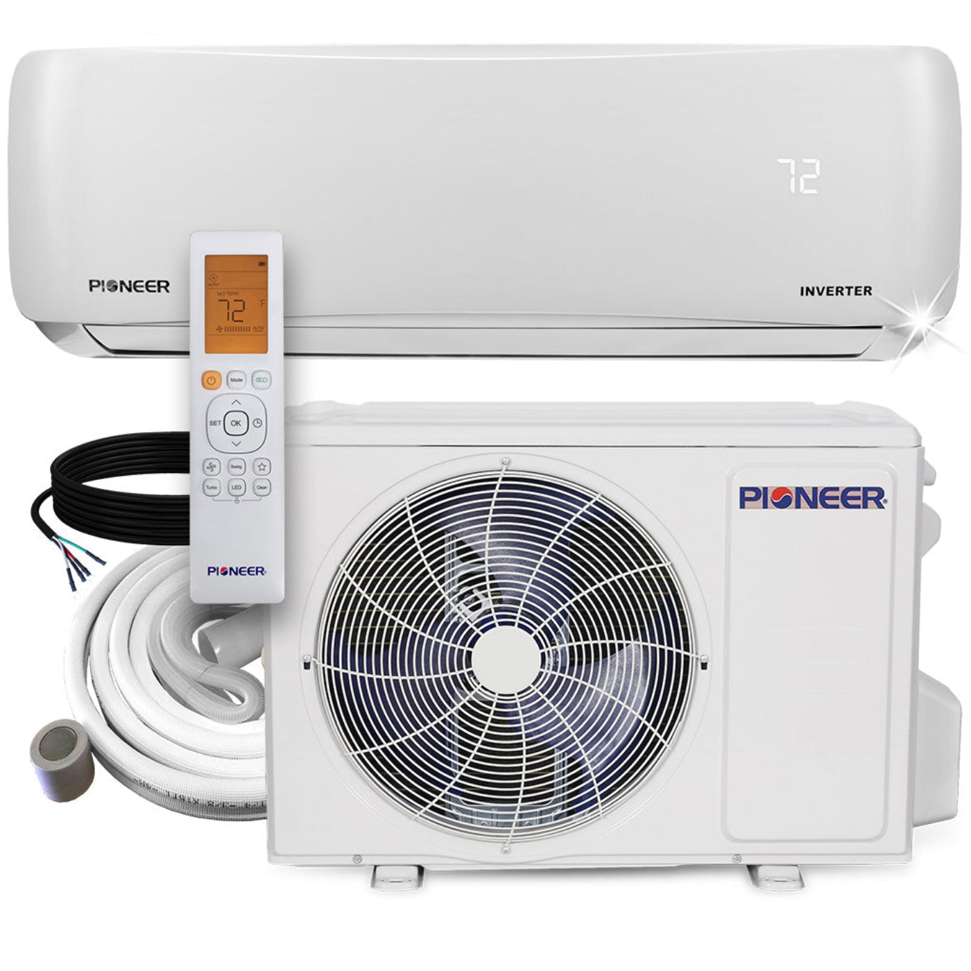 Pioneer 12,000 BTU 20.8 SEER2 Ductless Mini-Split Inverter+ Air Conditioner Heat Pump System Full Set 115V - WYS012AMFI20RL-10