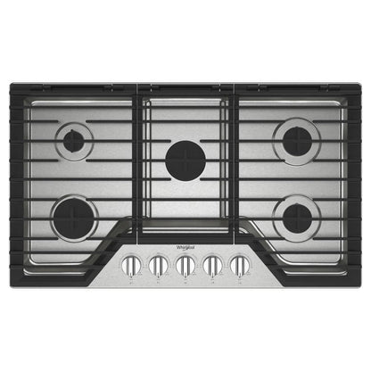 WHIRLPOOL 36-inch Gas Cooktop with 5 Burners and EZ-2-Lif Hinged Cast-Iron Grates in Stainless Steel - WCGK5036PS