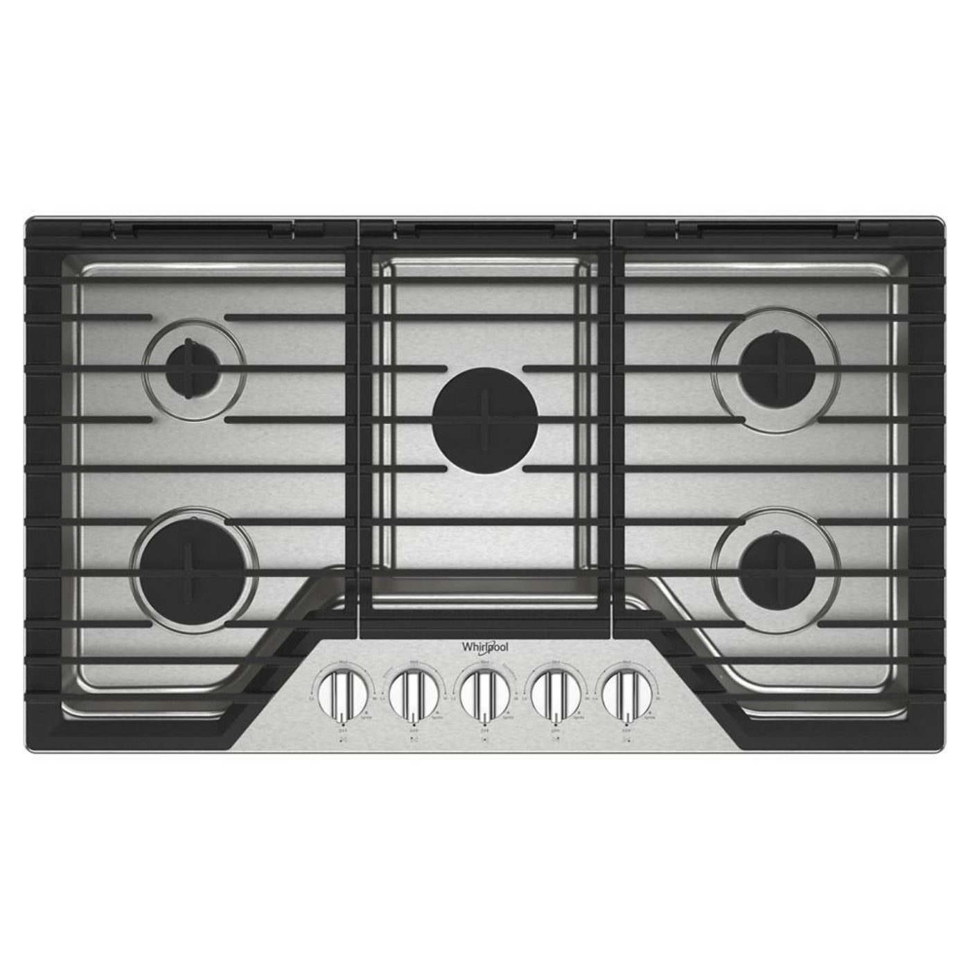 WHIRLPOOL 36-inch Gas Cooktop with 5 Burners and EZ-2-Lif Hinged Cast-Iron Grates in Stainless Steel - WCGK5036PS