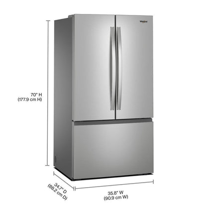WHIRLPOOL 36-Inch French Door Refrigerator with Interior Water Dispenser - 31 cu. ft. Stainless - WRFF3336SZ
