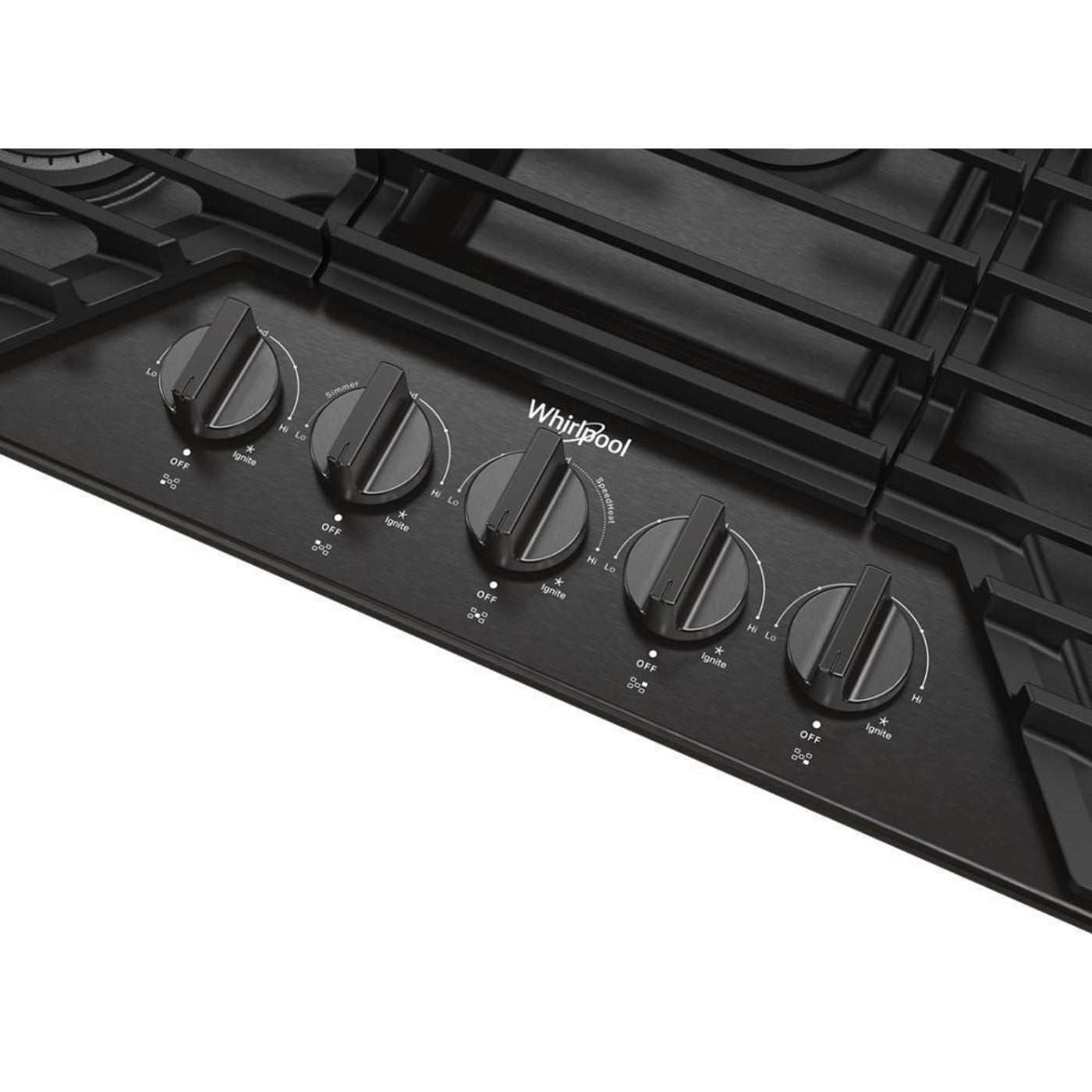 WHIRLPOOL 36-inch Gas Cooktop with EZ-2-Lift Hinged Cast-Iron Grates Black in Stainless Steel - WCGK5036PV