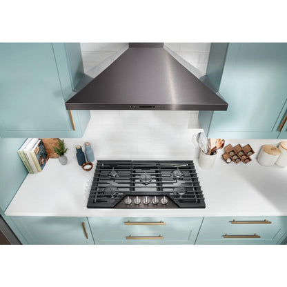 WHIRLPOOL 36-inch Gas Cooktop with EZ-2-Lift Hinged Cast-Iron Grates Black in Stainless Steel - WCGK5036PV
