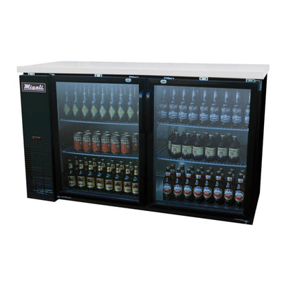 Migali  60.8” Refrigerated Back Bar Cabinet (2) Hinged Glass Doors 15.8 Cu Ft - C-BB60G-HC