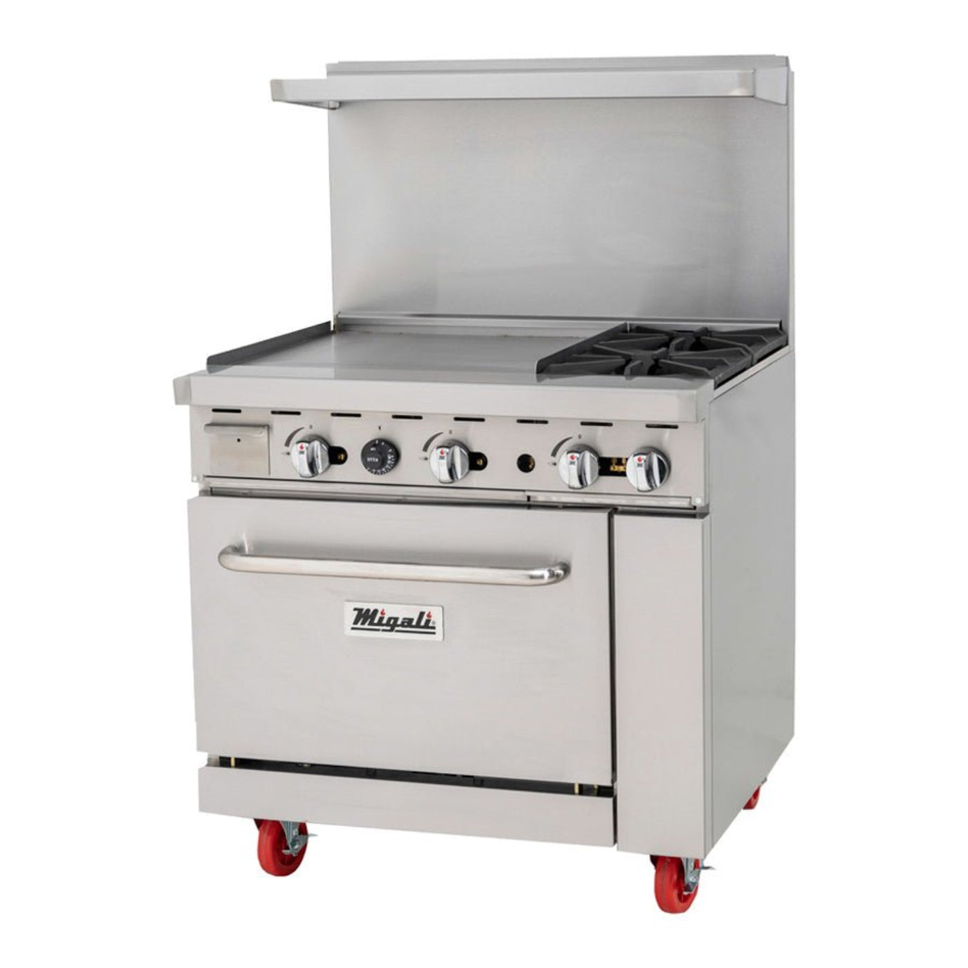 Migali C-RO2B-24GL-LP 36" Liquid Propane 2 Burner Range with Oven with 24" Griddle - 139,000 BTU - C-RO2B-24GL-LP