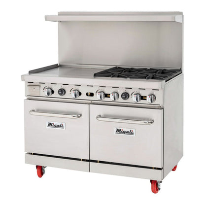 Migali C-RO4B-24GL-NG 48" Natural Gas 4 Burner Range with 2 Ovens with 24" Griddle - 224,000 BTU - C-RO4B-24GL-NG