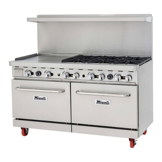 Migali C-RO6B-24GL-LP 60" Liquid Propane 6 Burner Range with 2 Ovens with 24" Griddle - 294,000 BTU - C-RO6B-24GL-LP