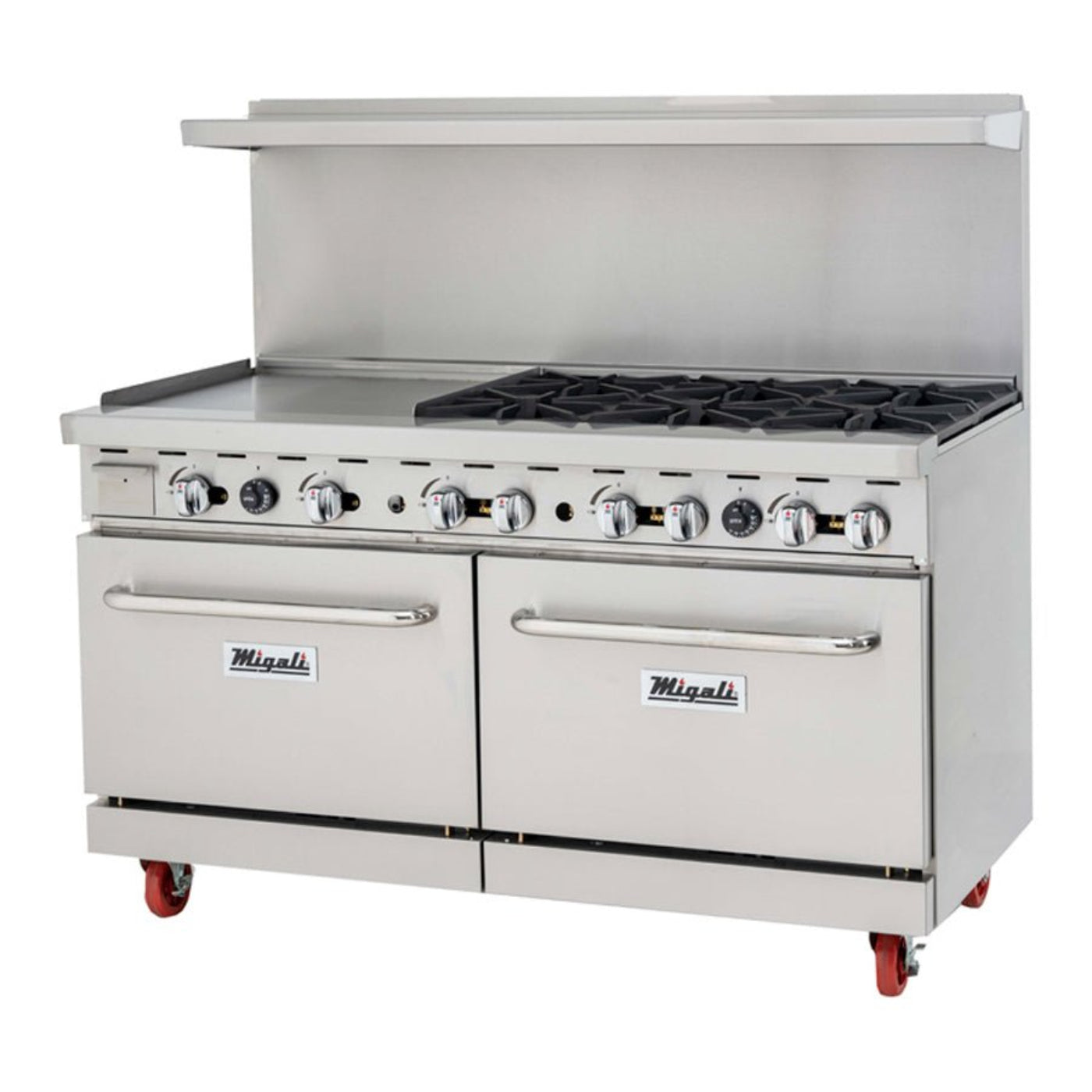 Migali C-RO6B-24GL-LP 60" Liquid Propane 6 Burner Range with 2 Ovens with 24" Griddle - 294,000 BTU - C-RO6B-24GL-LP
