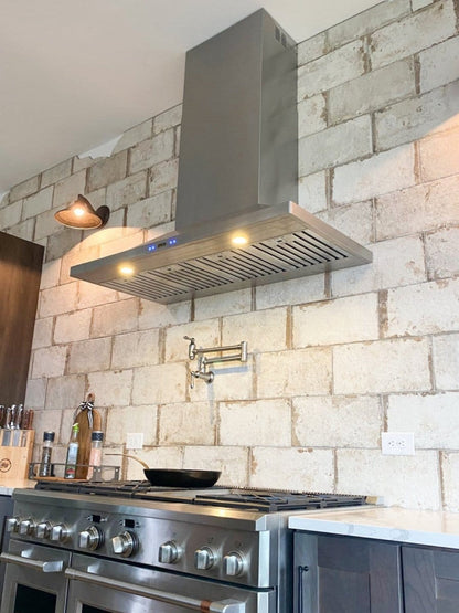 Proline PLFW 520 - Wall-Mounted Range Hood, 600/1200 CFM | Convertible to Ductless, Stainless Steel, Matte Black Finish - PLFW 520.24