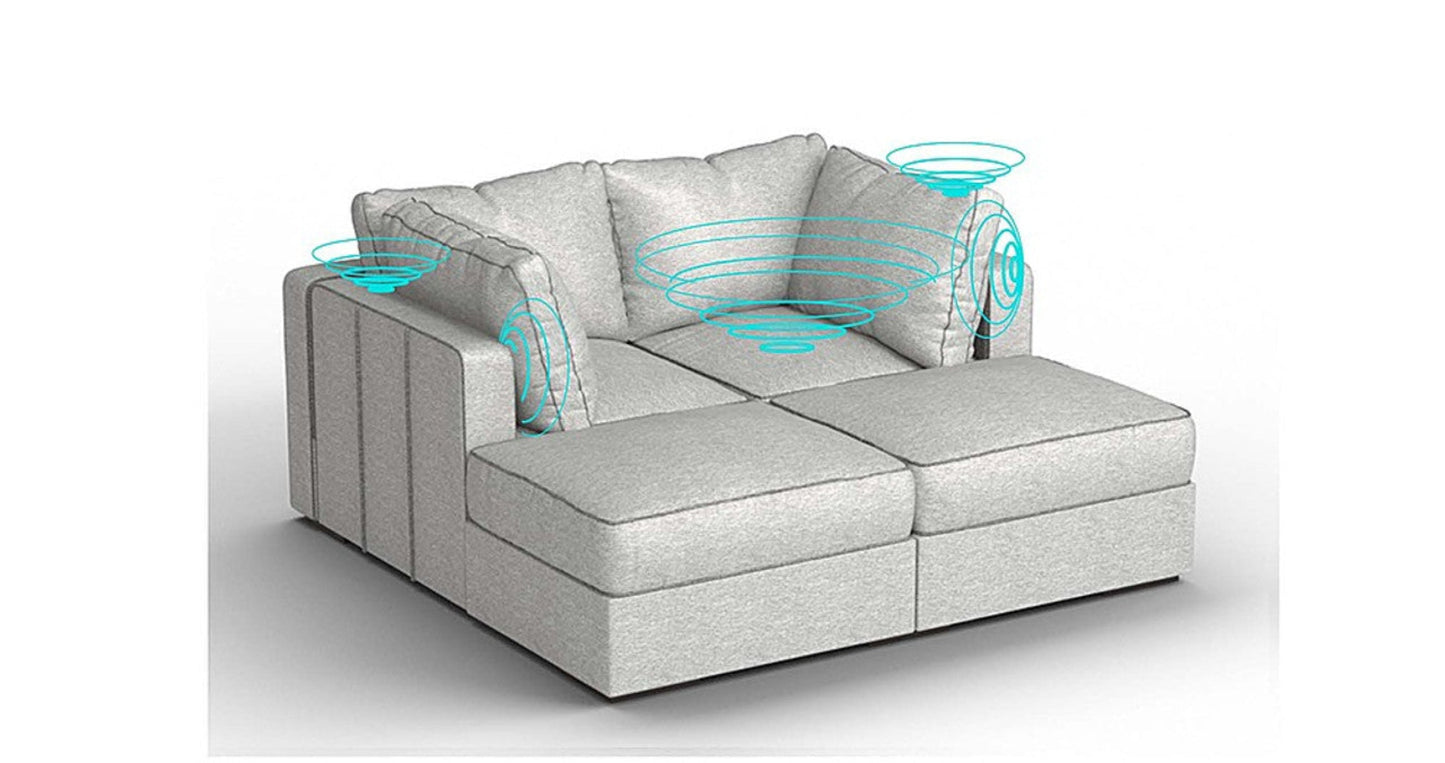 Lovesac – 4 Seats + 4 Sides Luxe Chenille &amp; Lovesoft with 6 Speaker Immersive Sound + Charge System – Tonal Sterling - 1772866332950_306