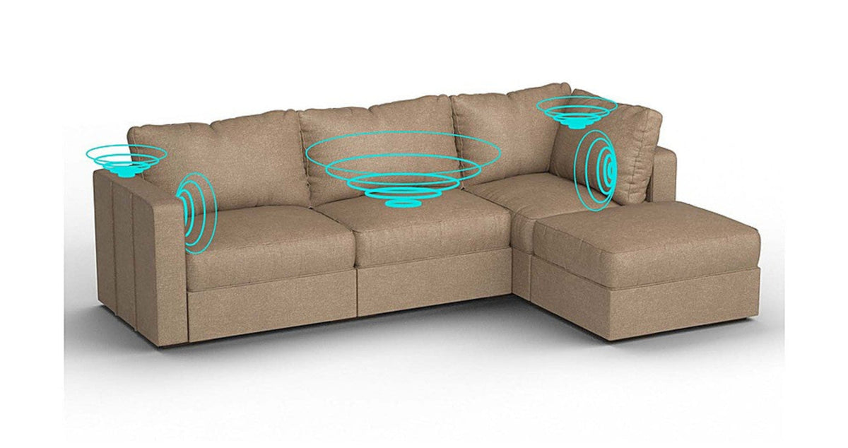 Lovesac – 4 Seats + 5 Sides Combed Chenille &amp; Lovesoft with 8 Speaker Immersive Sound + Charge System – Taupe - 1772606821111_705