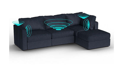 Lovesac – 4 Seats + 5 Sides Corded Velvet &amp; Lovesoft with 6 Speaker Immersive Sound + Charge System – Midnight Navy - 1772608893665_152