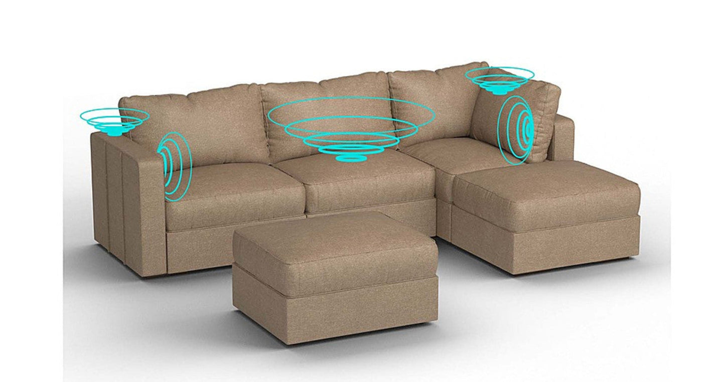 Lovesac – 5 Seats + 5 Sides Combed Chenille &amp; Standard Foam with 6 Speaker Immersive Sound + Charge System – Taupe - SKU_1772863495124_741