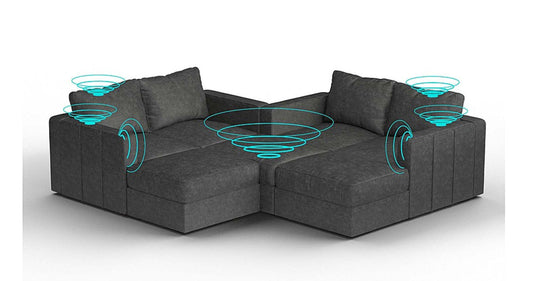 Lovesac – 7 Seats + 8 Sides Corded Velvet &amp; Standard Foam with 10 Speaker Immersive Sound + Charge System – Charcoal Grey - SKU_1772861550100_226