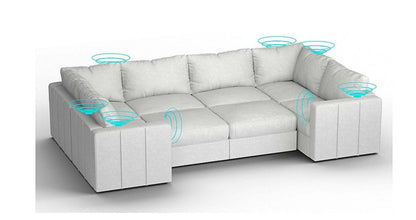 Lovesac – 8 Seats + 10 Sides Corded Velvet &amp; Lovesoft with 10 Speaker Immersive Sound + Charge System – Sky Grey - 1772861409572_333