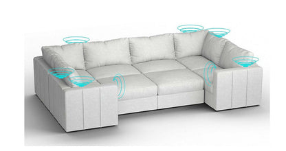 Lovesac – 6 Seats + 8 Sides Corded Velvet &amp; Lovesoft with 8 Speaker Immersive Sound + Charge System – Sky Grey - SKU_1772861601779_168