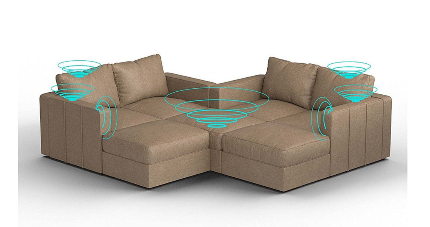Lovesac – 5 Seats + 5 Sides Combed Chenille &amp; Standard Foam with 6 Speaker Immersive Sound + Charge System – Tan - SKU_1772861539873_894