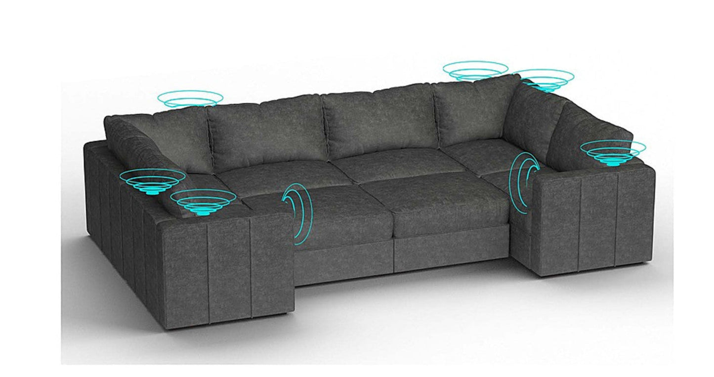 Lovesac – 8 Seats + 10 Sides Corded Velvet &amp; Standard Foam with 6 Speaker Immersive Sound + Charge System – Charcoal Grey - 1772861476178_509