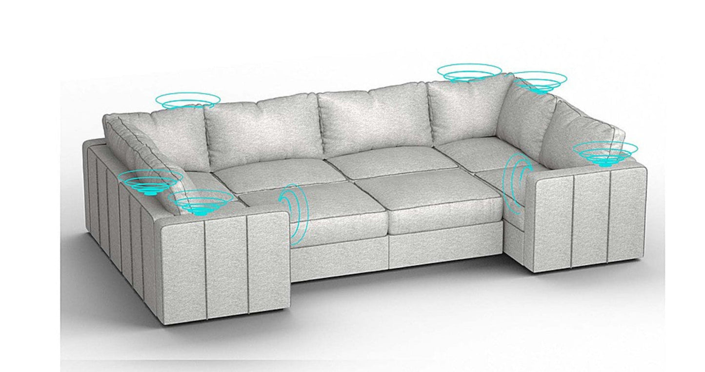 Lovesac – 8 Seats + 10 Sides Luxe Chenille &amp; Lovesoft with 6 Speaker Immersive Sound + Charge System – Tonal Sterling - 1772866343888_432