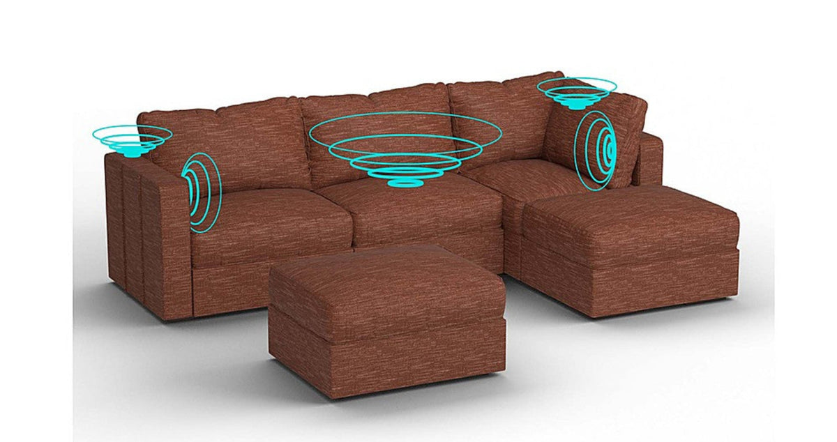 Lovesac – 5 Seats + 5 Sides Rained Chenille &amp; Lovesoft with 6 Speaker Immersive Sound + Charge System – Terracotta - 1772614093203_258