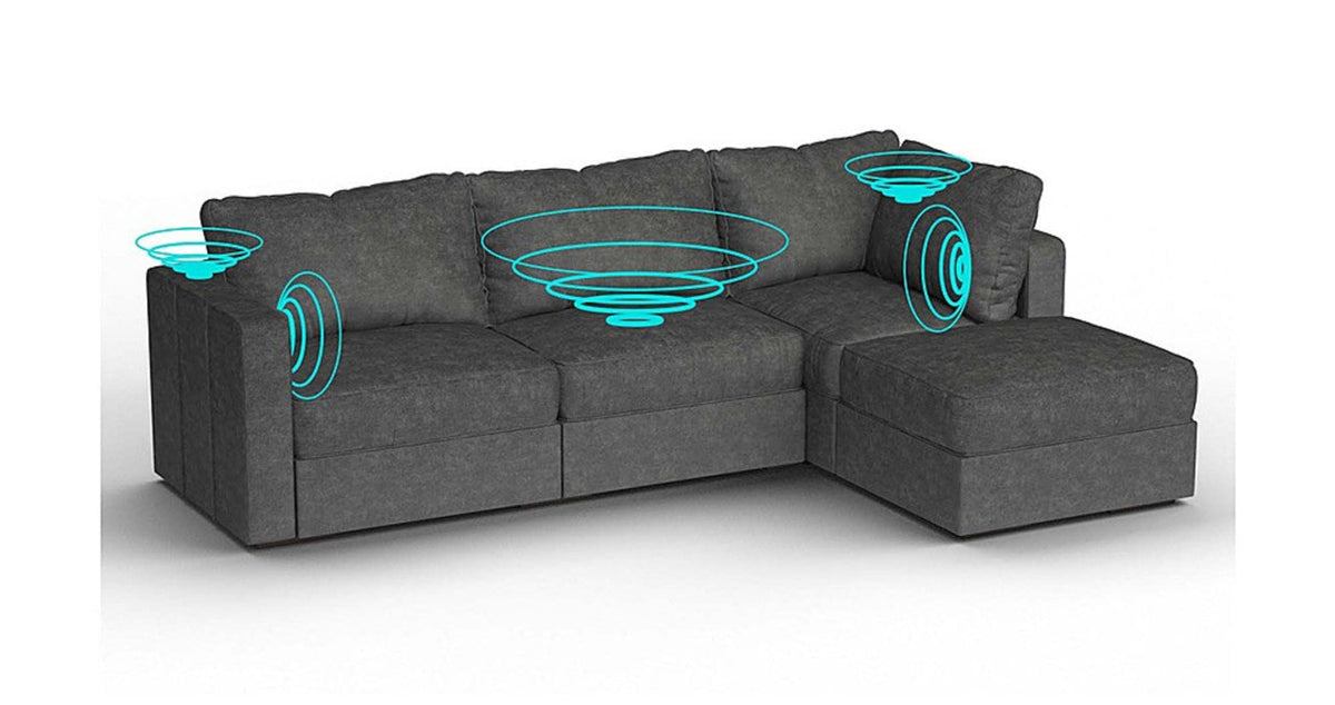 Lovesac – 4 Seats + 5 Sides Corded Velvet &amp; Lovesoft with 6 Speaker Immersive Sound + Charge System – Charcoal Grey - 1772614123302_257