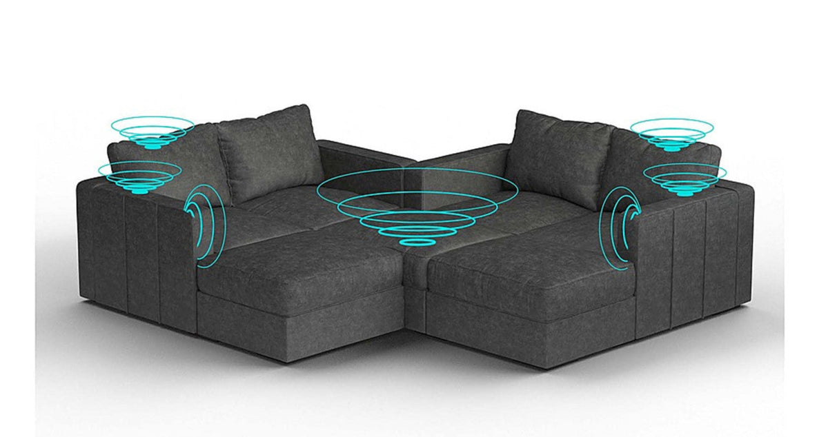 Lovesac – 7 Seats + 8 Sides Corded Velvet &amp; Lovesoft with 8 Speaker Immersive Sound + Charge System – Charcoal Grey - 1772604871398_911