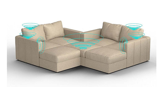 Lovesac – 7 Seats + 8 Sides Combed Chenille &amp; Lovesoft with 8 Speaker Immersive Sound + Charge System – Tan - SKU_1772871062764_698