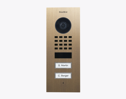 DoorBird D1102V Flush-Mount IP Video Door Station, 2 Call Button in Real Burnished Brass - 423873926