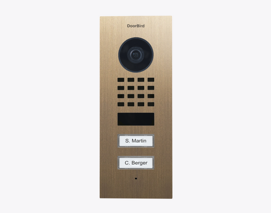 DoorBird D1102V Flush-Mount IP Video Door Station, 2 Call Button in Real Burnished Brass - 423873926