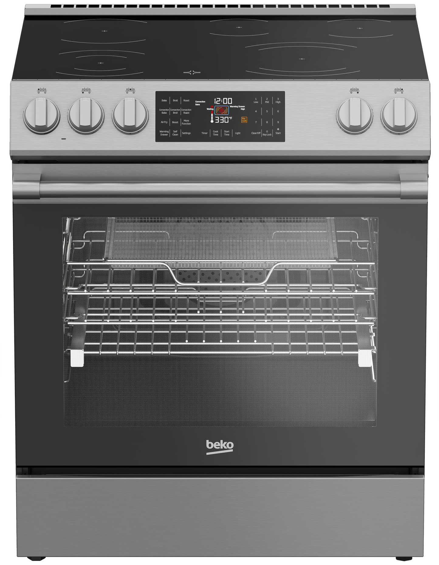 BEKO SLER30524SS 30 Inch Slide-In Electric Range with Convection Oven and Smooth Glass Cooktop in Stainless Steel