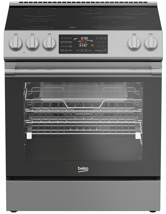BEKO SLER30524SS 30 Inch Slide-In Electric Range with Convection Oven and Smooth Glass Cooktop in Stainless Steel