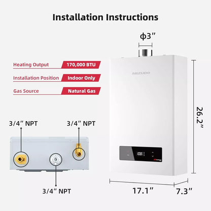 Mizudo CF170 Tankless Water Heater Natural Gas 7.5 GPM 170,000 BTU New - FDG-CF170AW-NG