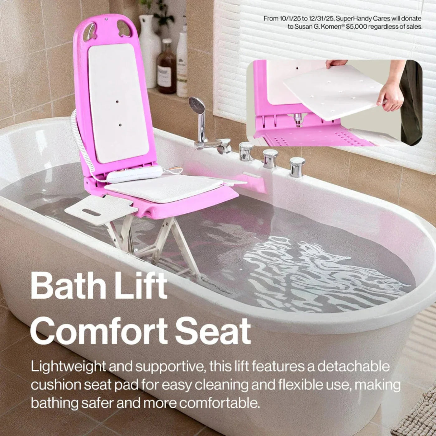 Super Handy GUT197 GoRise LT Floor and Bath Lift 330 Lbs Capacity Pink Edition New - GUT197