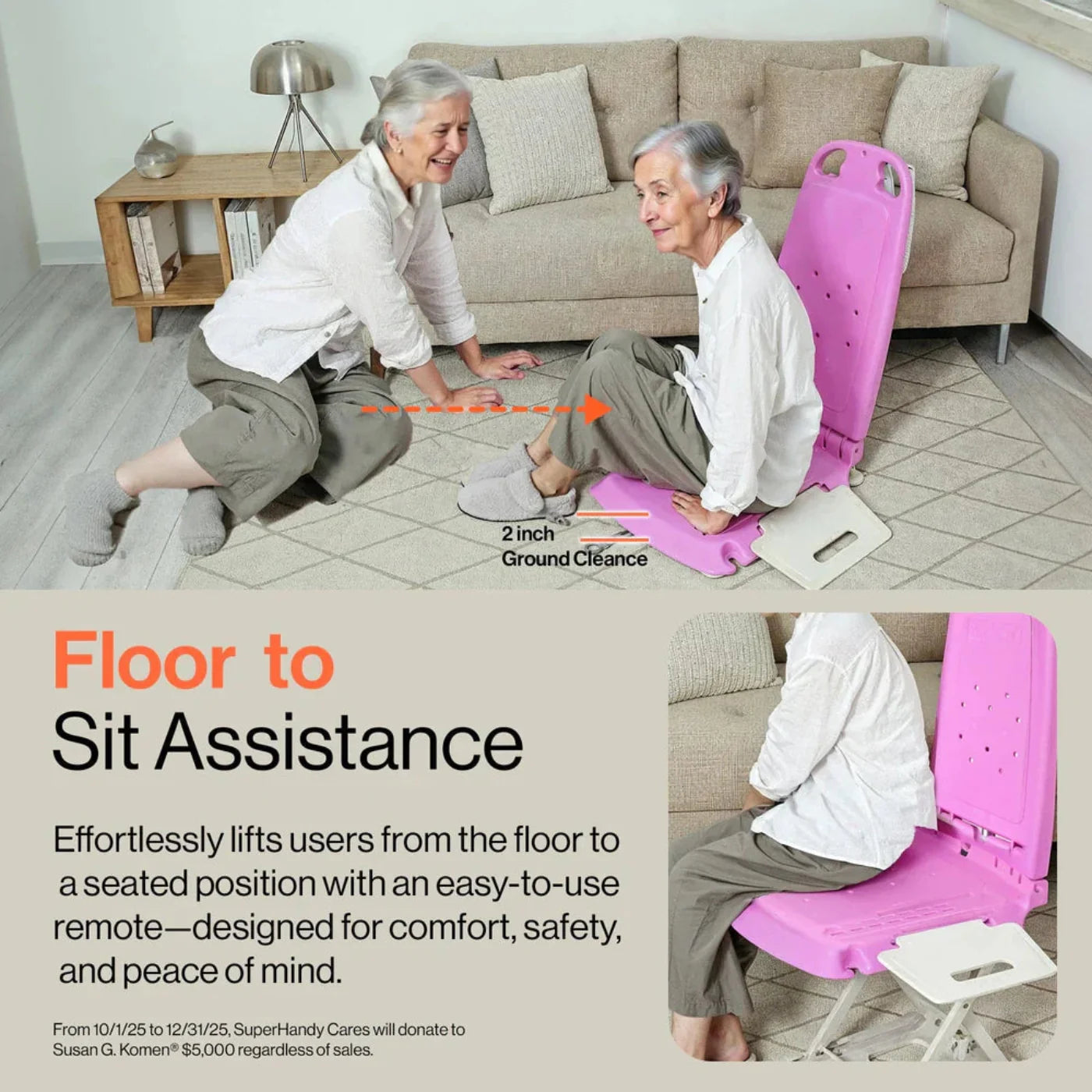 Super Handy GUT197 GoRise LT Floor and Bath Lift 330 Lbs Capacity Pink Edition New - GUT197