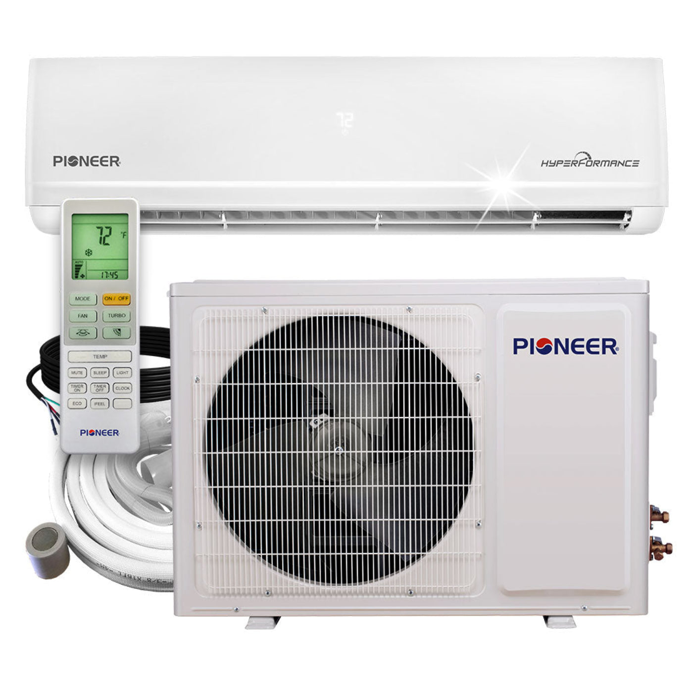 Pioneer Hyperformance 9,000 BTU 25.5 SEER2 Ductless Mini Split Inverter++ Wi-Fi Enabled Air Conditioner Hyper Heat Pump Full Set 230V - WYF009GHFI25RH-10