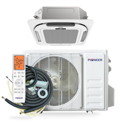Pioneer Quantum Ultra 12,000 BTU 21 SEER2 230V 8-Way Ceiling Cassette Ductless Mini-Split Air Conditioner Inverter Heat Pump Full Set - CYT012GLSI24RL-10S