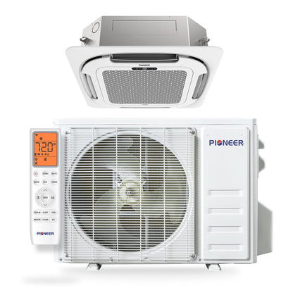 Pioneer Quantum Ultra 12,000 BTU 21 SEER2 230V 8-Way Ceiling Cassette Ductless Mini-Split Air Conditioner Inverter Heat Pump Full Set - CYT012GLSI24RL-10S