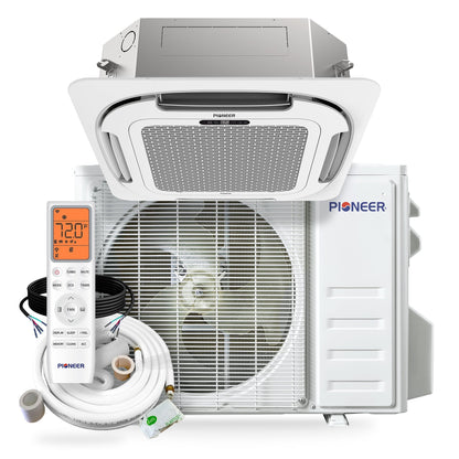 Pioneer Quantum Ultra 23,000 BTU 22.5 SEER2 230V 8-Way Ceiling Cassette Ductless Mini-Split Air Conditioner Inverter Heat Pump Full Set - CYT024GLSI24RL-10S