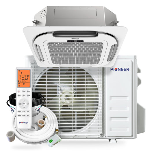 Pioneer Quantum Ultra 23,000 BTU 22.5 SEER2 230V 8-Way Ceiling Cassette Ductless Mini-Split Air Conditioner Inverter Heat Pump Full Set - CYT024GLSI24RL-10S