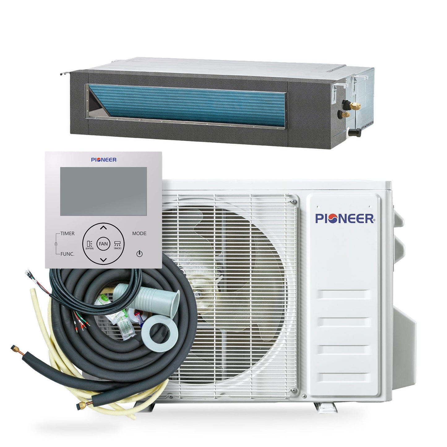Pioneer Quantum Ultra 11,000 BTU 19 SEER2 230V Ceiling Concealed Ducted Mini-Split Air Conditioner Inverter Heat Pump Full Set - RYT012GLSI24RL-10S