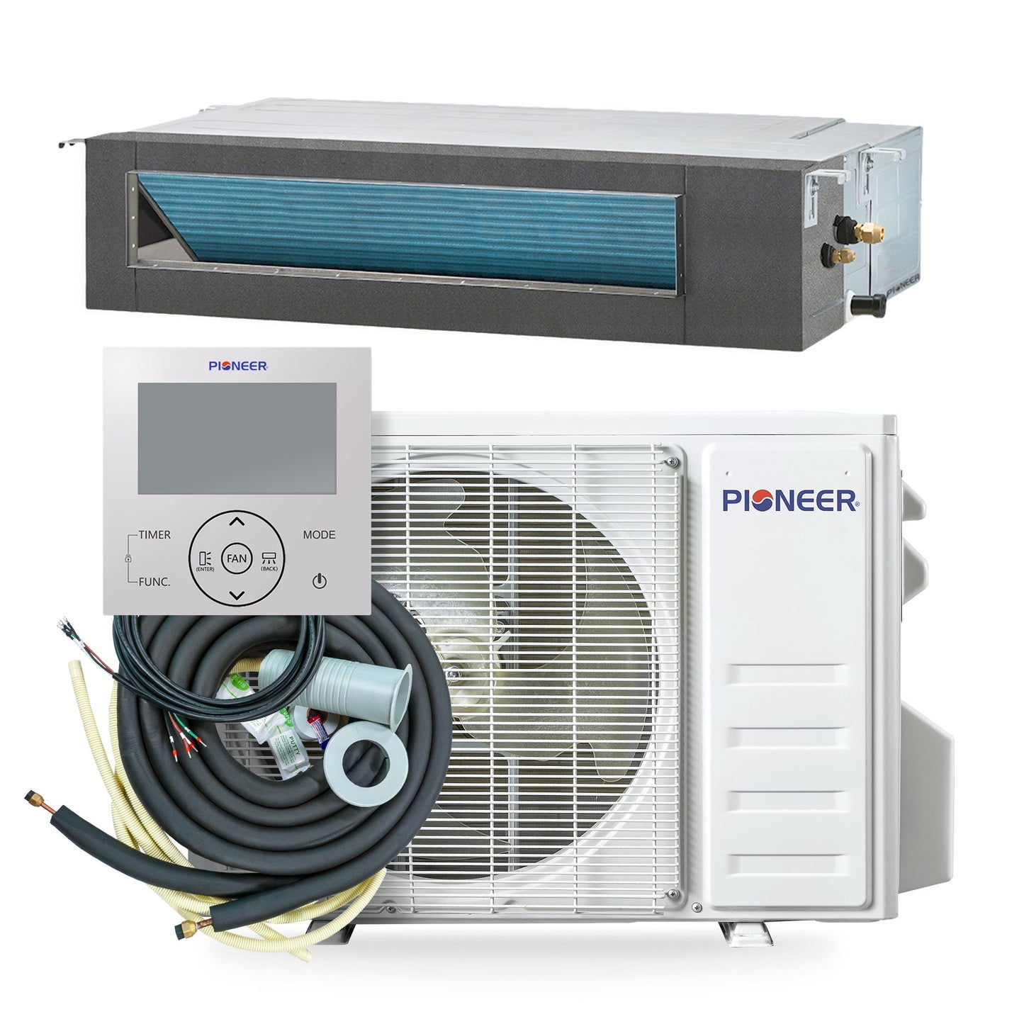Pioneer Quantum Ultra 17,000 BTU 20.3 SEER2 230V Ceiling Concealed Ducted Mini-Split Air Conditioner Inverter Heat Pump Full Set -RYT018GLSI24RL-10S