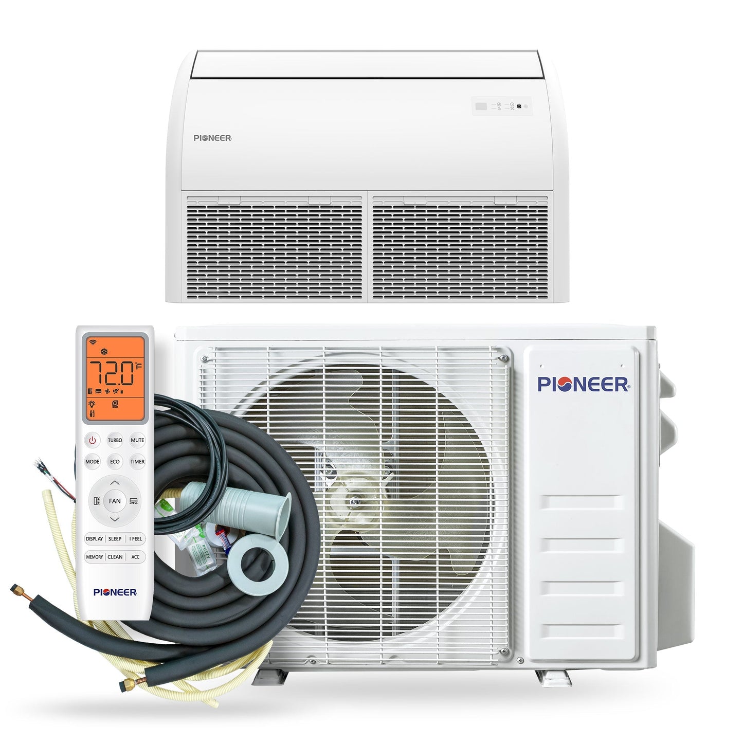 Pioneer Quantum Ultra 22,200 BTU 20 SEER2 230V Floor/Ceiling/Low-Wall Ductless Mini-Split Air Conditioner Inverter Heat Pump Full Set - UYT024GLSI24RL-10S