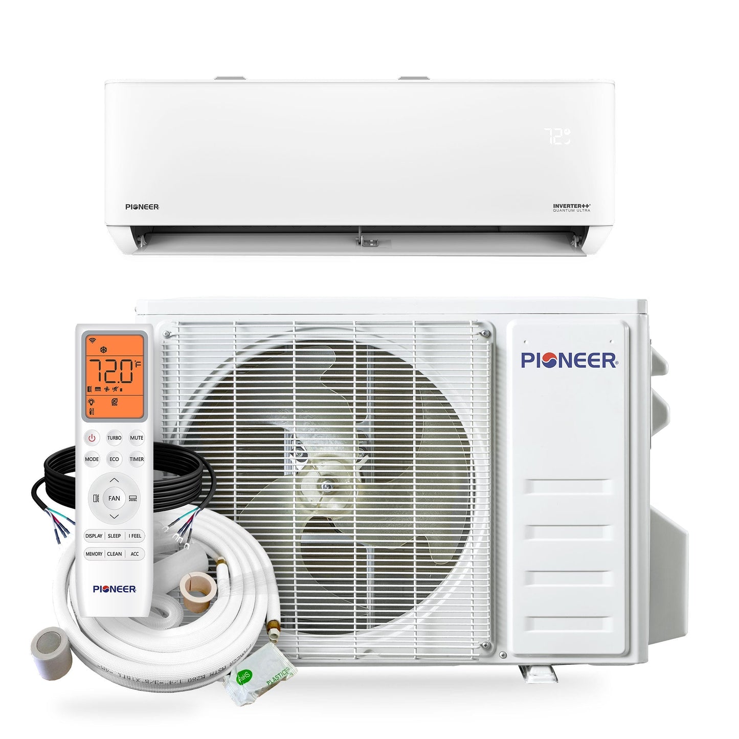 Pioneer Quantum Ultra 9,000 BTU 23 SEER2 230V High-Wall Ductless Energy-Star Mini-Split Air Conditioner Inverter Heat Pump Full Set - WYT009GLSI24RL-10S