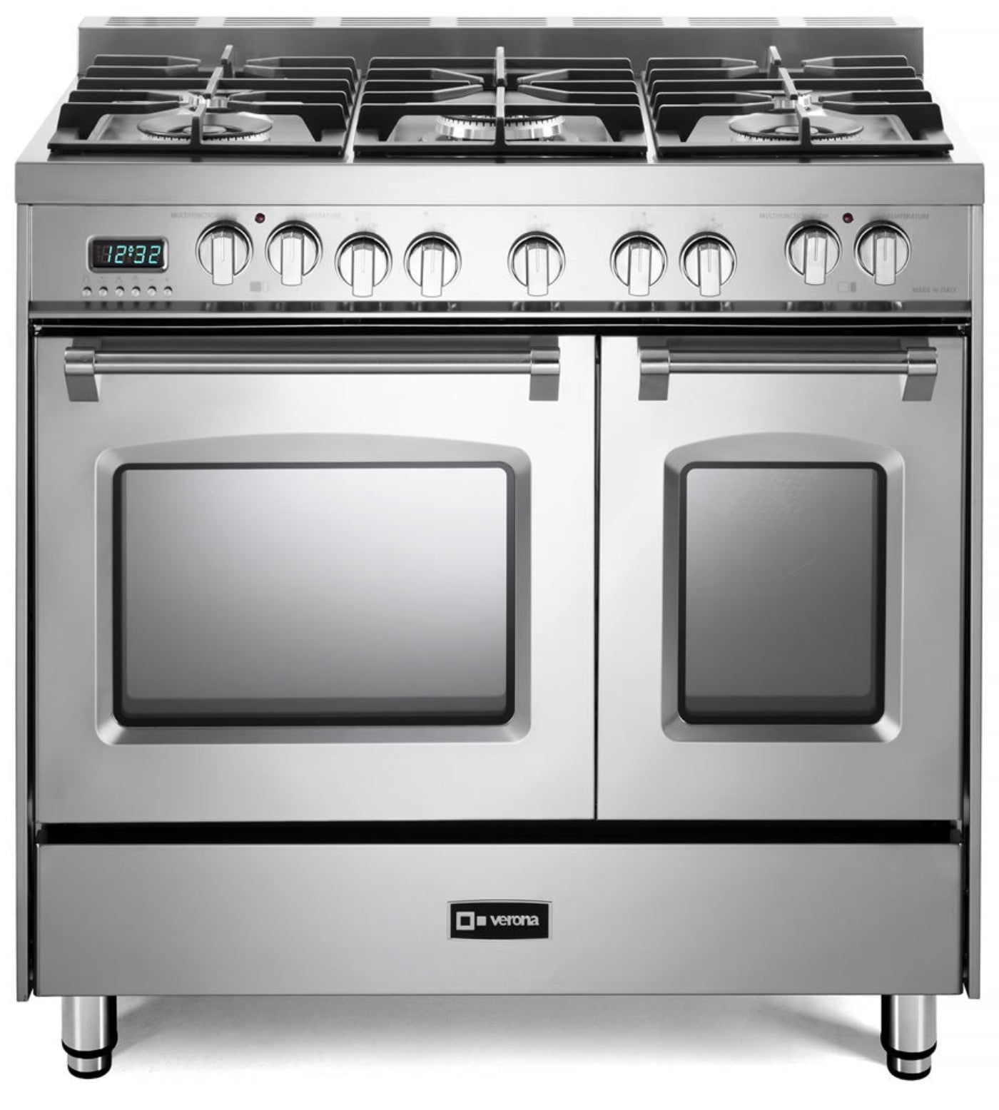 Verona - Prestige 36" Dual Fuel Double Oven Range - 5 Burners - Stainless Steel, Matte Black, White - VPFSGE365DSS