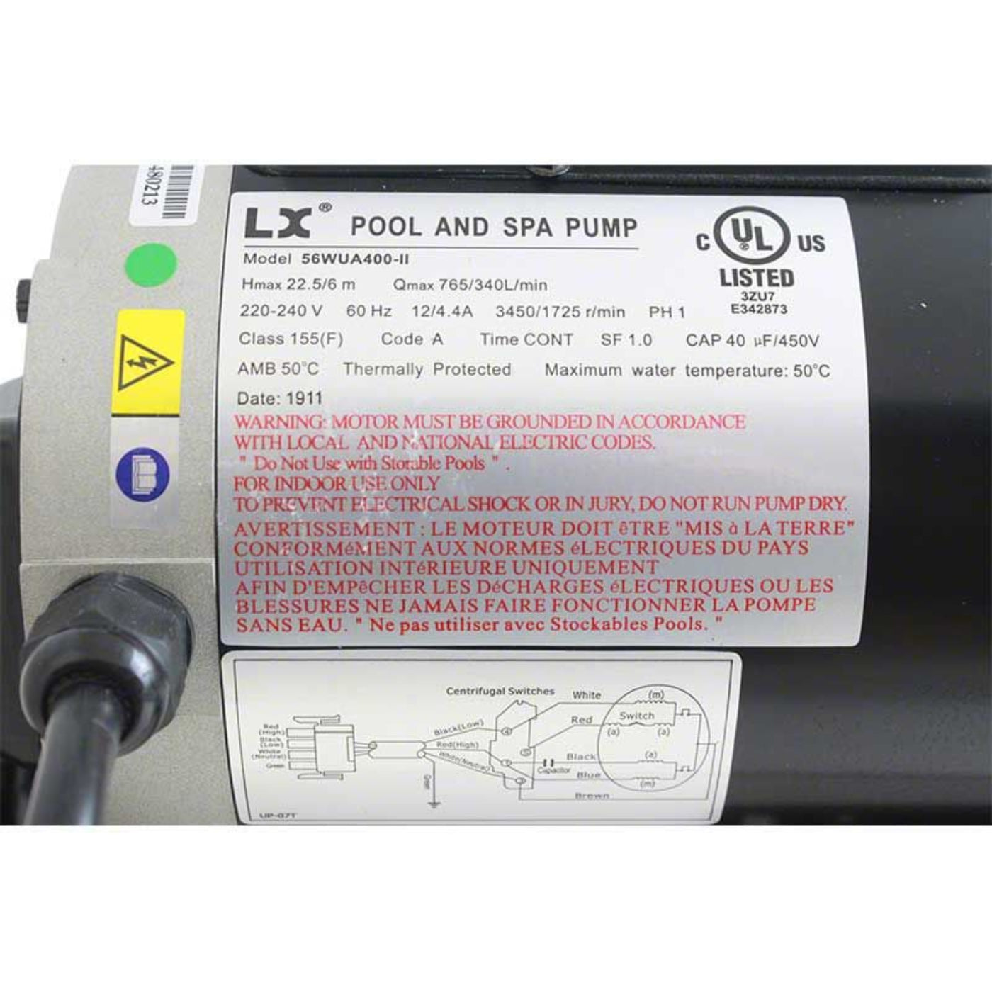 MASTER SPAS Pump, 12 / 4.4 amp, 2 Speed LX 230v - X320558