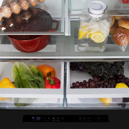 ZLINE 36 inch French Door Refrigerator with Water Dispenser, Ice Maker in Fingerprint Resistant Black Stainless Steel,  - RFM-W-36-BS