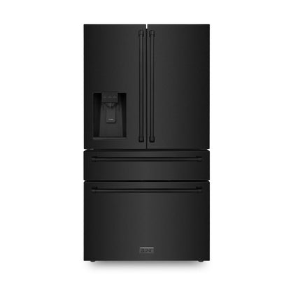 ZLINE 36 inch French Door Refrigerator with Water Dispenser, Ice Maker in Fingerprint Resistant Black Stainless Steel,  - RFM-W-36-BS