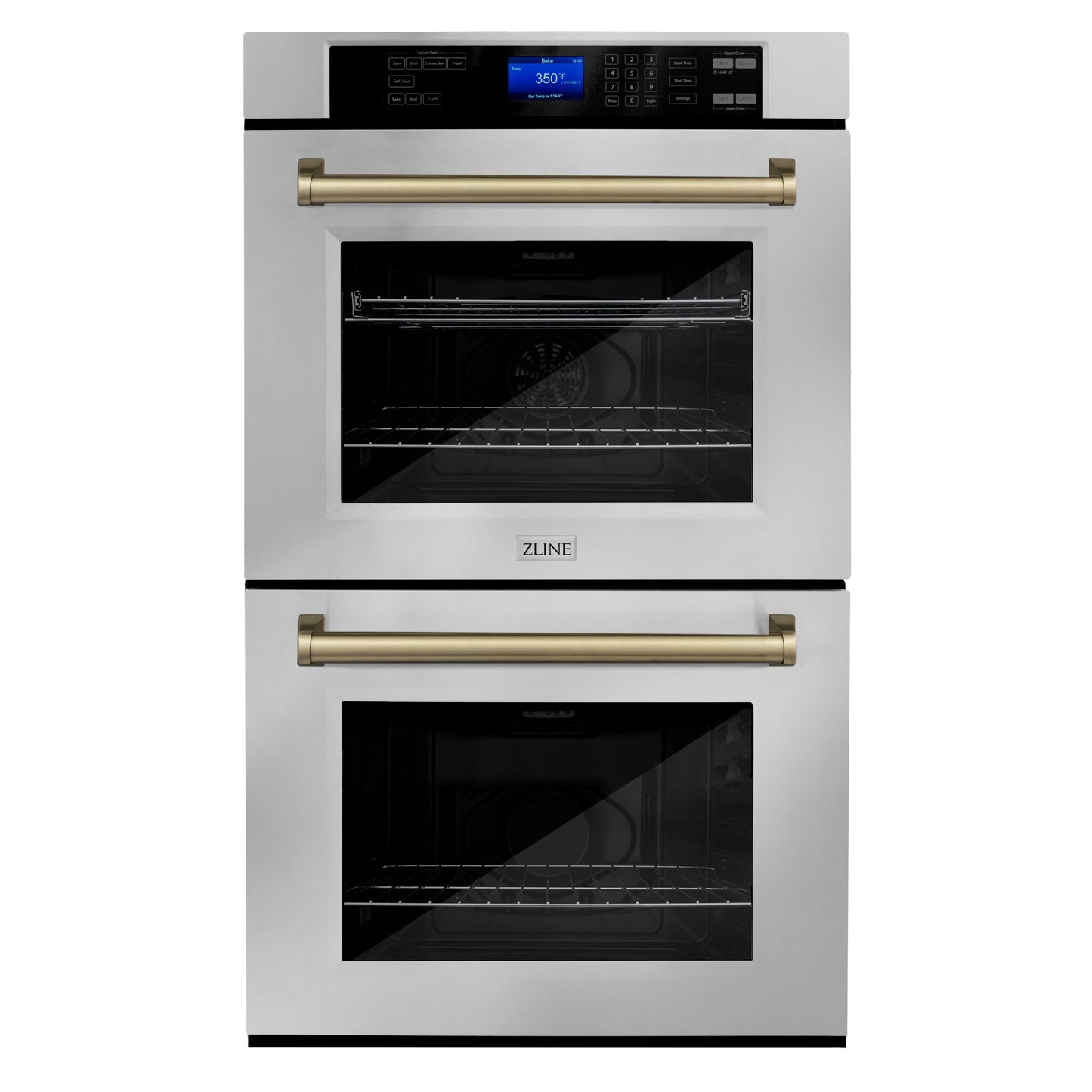 ZLINE 30" Autograph Double Wall Oven with Air Fry and Self-Clean in Stainless Steel and Champagne Bronze Handle,  - WADZ-30-CB