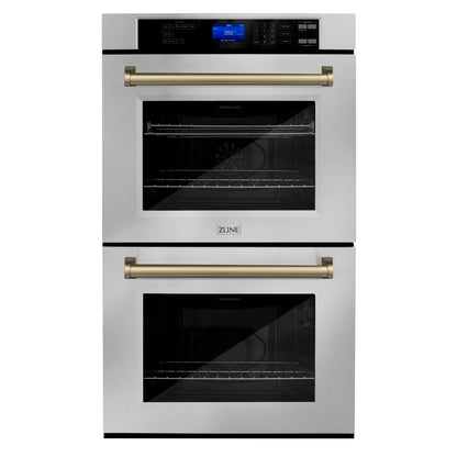 ZLINE 30" Autograph Double Wall Oven with Air Fry and Self-Clean in Stainless Steel and Champagne Bronze Handle,  - WADZ-30-CB